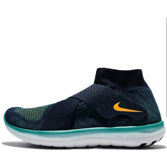Nike Shoes Mens Nike Free Rn Motion Flyknit Teal Navy Blue Gold